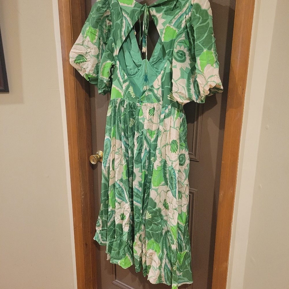 FARM Rio Green Floral Backless Dress - Picture 2 of 3